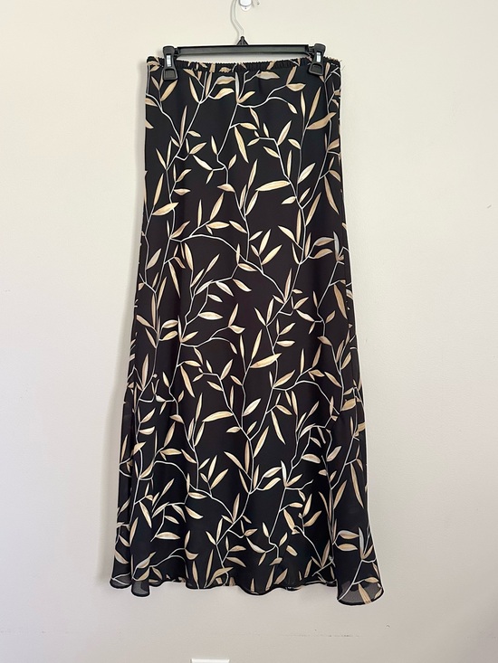 Vintage Dresses & Skirts - Vintage 90s Black Mesh Maxi Slip Skirt Leaf Print Size Large Boho Soft Grunge